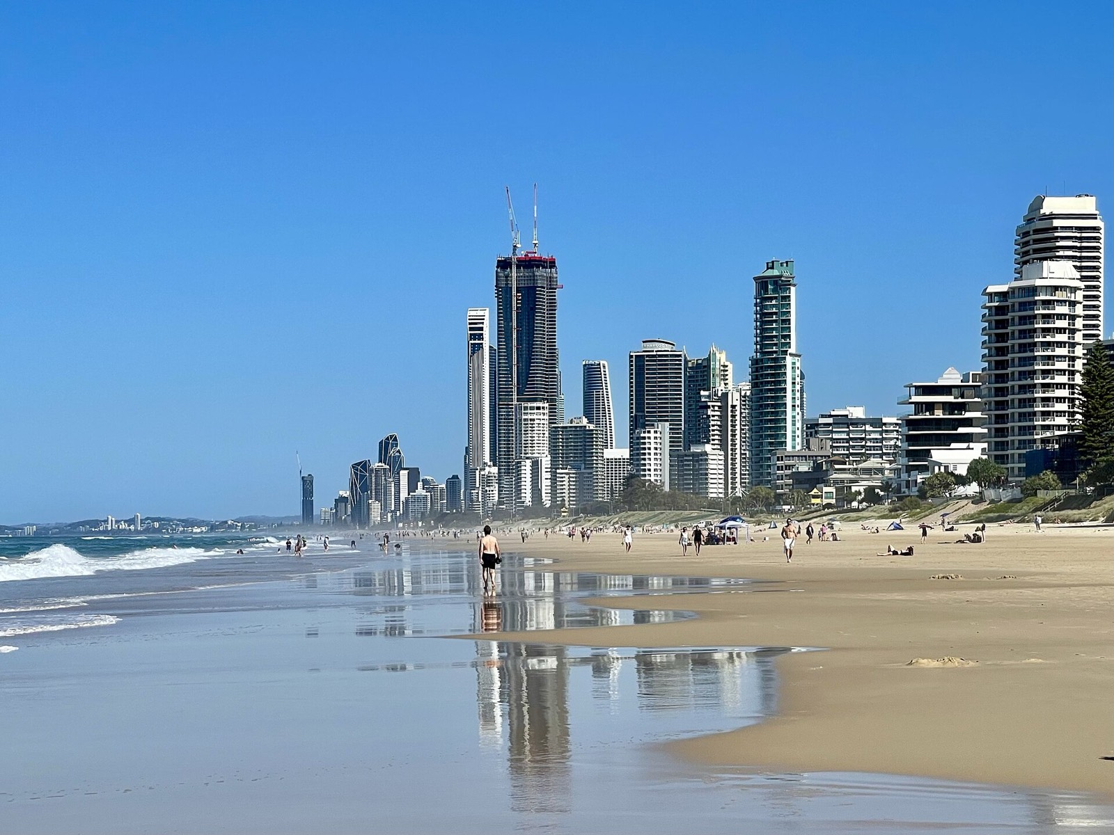 The Surfers Paradise skyline seen from the beach on a clear day